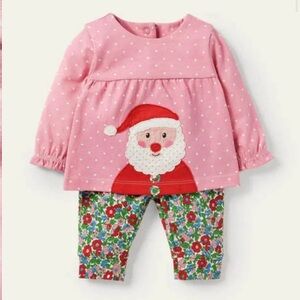 BABY BODEN JERSEY APPLIQUE PLAY SET IN VINTAGE BLOOM SANTA CLAUS 3-6M